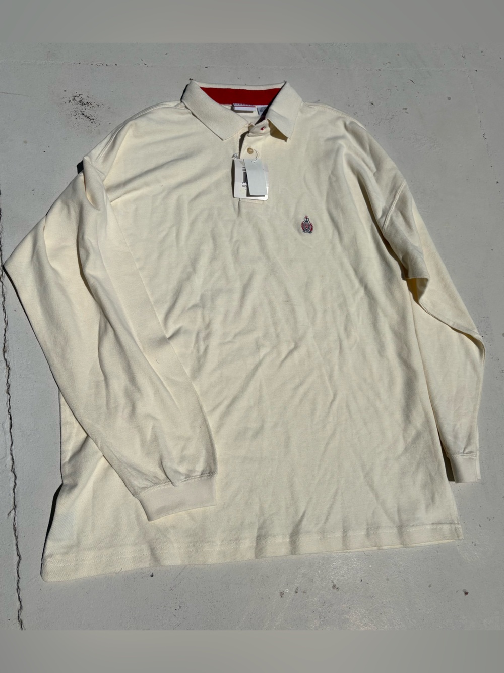 Bugle boy rugby Long-Sleeve Cream Polo Shirt with Embroidered Logo